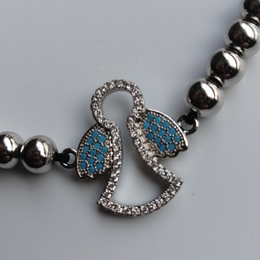 ✴️3/$25✴️Adjustable Bracelet Silver Beads Angel Charm Turquoise Clear - Picture 5 of 9